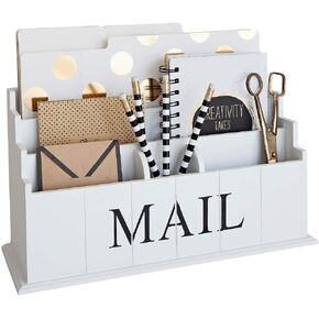 Blu Monaco Espresso Brown Wooden Mail Organizer - 3 Tier Espresso Brown Desk Organizer - Rustic Country Mail Sorter - Kitchen Counter Organizer Mail Holder