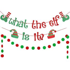 Red Green Glitter What The Elf Is It Banner Christmas Gender Reveal Banner for Christmas Gender Reveal Party Decoration Christmas Elf Gender Reveal Supplies