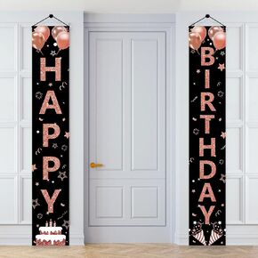 Rose Gold Happy Birthday Door Banner Decorations for Girls Women, Happy Birthday Porch Sign Party Supplies, 16th 21st 30th 40th 50th 60th Birthday for Indoor Outdoor