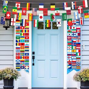 Outus 3 Pcs International World Flags Country Flags Decorations with 2 International Porch Banners 1 Bunting Banner of 32 Countries String Flag for School Classroom Sports Events Club Bar Party