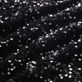 Sequin Velvet Fabric by The Yard Stretch Bling Fabric for Sewing Glitter Tablecloth Sparkly for Dress Table Runner Photo Props Backdrop(4 Yards,Black)