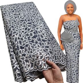 Bestway Lace Army Green Mesh African Lace Fabric French Floral Army Green and Teal Sequins Embroidered Fabric With Rhinestones Nigerian Wedding Asoebi Dress Material 5 Yards