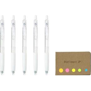 Pilot Juice 05 Retractable Gel Ink Pen, Extra Fine Point, 0.5mm, White Ink, 5-Pack, Sticky Notes Value Set