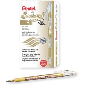 Pentel Sunburst Metallic Gel Pen, 0.8mm Tip Writes 0.4mm Line, Pink/Transparent Barrel Pink Ink, Box of 12 (K908-MP)