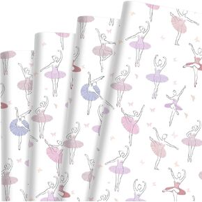 Sanixn 12 Sheets Ballerina Wrapping Paper Ballet Dancers Folded Flat Gift Wrap Paper for DIY Crafts Baby Shower Birthday Ballerina Party Supplies, 20" x 28"