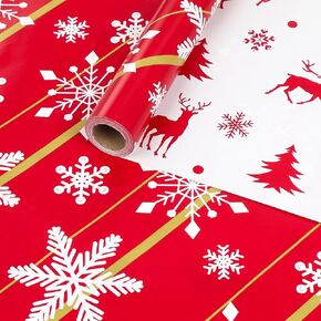 ZJHiome Reversible Christmas Wrapping Paper Roll 43cm*15m Metallic Christmas Wrapping Paper Gift Wrapping Paper for Xmas New Year Winter Holiday