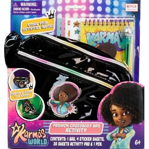Karma's World Fashion Cross Body Bag: Express Your Style, Your Way, Convertible Design with Stickers, Activity Pad & Glitter Pen Ideal for Kids Ages 6+, Unleash Creative Expression
