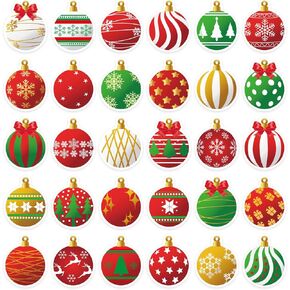 600Pcs Christmas Ornament Sticker Xmas Ball Paper Decals 30 Designs Winter Self-Adhesive Decoration Stickers for Envelopes Seal Scrapbook Gift DIY Supplies, 1.5 in