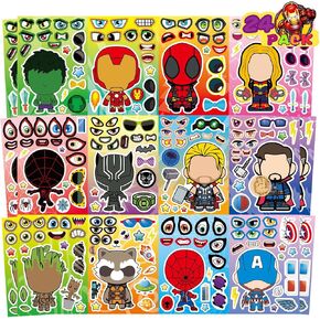 24PCS 9"x6" Cartoon Stitch Make-a-face Stickers for Kids Teens, Mixed & Matched with 8 Designed Characters Stickers for Party Decoration, Reward, Decor, Gift Idea