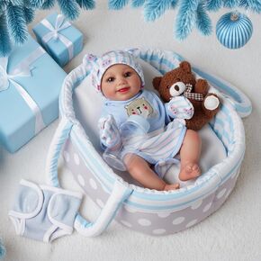 BABESIDE 8 Pcs Baby Doll Clothes with Bassinet for 8-9-10 inch Baby Dolls, Baby Doll Clothes Outfit Accessories fit Newborn Baby Doll Boys