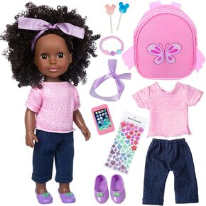 Ecore Fun 14.5 Inch Black Doll 14.5 Inch Baby Girl Doll and Clothes and Accessories Set African Washable Realistic Silicone Girl Dolls - Best Gift for Girls