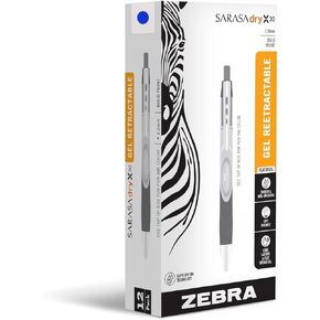 Zebra Pen Sarasa Dry X30 Retractable Gel Ink Pens, Bold Point, 1.0mm, Blue Ink, 12-Pack (43720)