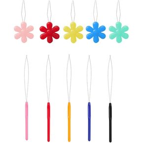 utysty 10 حزمة إبرة الخيط + الشعر التمديد حلقة إبرة الخيط اليد مجموعة الخياطة سحب هوك حبة أداة لDIY الخرز دليل الخياطة الديكور الريشة عبر غرزة التطريز القرع in Kuwait