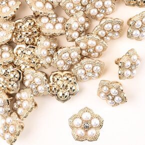 30 Pcs Metal Flower Buttons, Gold Faux Pearl Buttons Heart Buttons Sew on Buttons Embellishments for DIY Crafts, 11mm