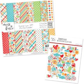 Die Cuts & Paper Set – Summer Love – for Popsicles and Pool Parties - 16 Single-Sided 12"x12" Sheets & Over 60 Coordinating Die Cuts - Scrapbook - by Miss Kate Cuttables