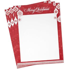 Hallmark Holiday Letterhead, 8.5" x 11" (60 Sheets: "Merry Christmas," Red Ornaments) Printable Stationery Paper
