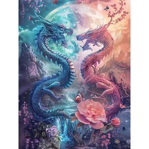 LOMSIOY DIY 5D Diamond Art Kits for Adults, Dragon Diamond Painting Kits for Beginner, Animal Diamond Art with Round Full Drill Rhinestone Crafts Gem Arts for Home Wall Decor 12 * 16 inch