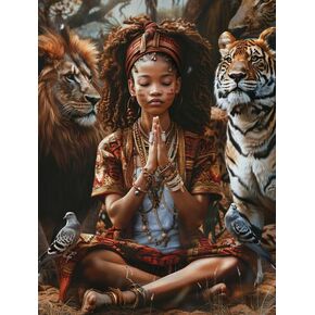LOMSIOY DIY 5D Diamond Art Kits for Adults, African Woman Diamond Painting Kits for Beginner, Animal Diamond Art with Round Full Drill Rhinestone Crafts Gem Arts for Home Wall Decor 12 * 16 inch