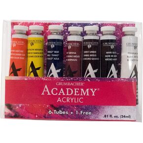 Grumbacher Academy Acrylic Paint, Gloss, 24ml/0.8 oz Metal Tube, 10-Color Set, C1030