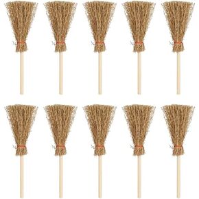 10Pcs Mini Brooms, Witch Straw Brooms, Doll House Brooms Dollhouse Accessories Props Miniature Artificial, Dollhouse Furniture Mini Furniture Halloween Decoration Accessory for Costume Cosplay Party
