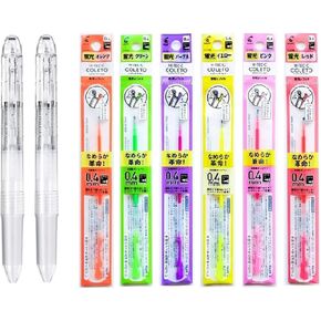 Pilot Hi-Tec-C Coleto Gel Ink Pen 0.4mm 3-In-1 Transparent Body 2 Packs & 6 Fluorescent Color Refill Set With Original Stylus Ballpoint Touch Pen