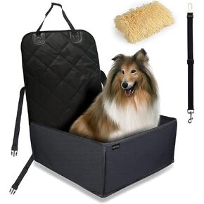 Secure Dog Car Seat Small/Medium Dogs, Pet Carrier Seat for Travel | Easy Installation with Adjustable Straps & Fits in Most Front/Back Seats | Protects Against Scratches, Dirt, & Stains (Black)