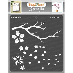 CrafTreat Reusable Layered Flower Stencils for Painting on Wood, Canvas, Paper, Fabric, Floor, Wall and Tile - Cherry Blossom Tree - 6x6 Inches - DIY Art and Craft Stencils for Painting Flowers