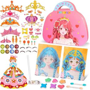 SUPRBIRD Princess Paper Craft Kits - Art Craft Activity for Kids, Paper Pretty Pretty Princess Game, Makeup DIY Girls Toy Kit with Diamond Painting, Ideal for Girls Ages for 4 5 6 7 8 9+ Year Old