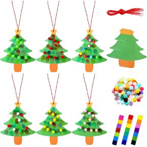 Zhanmai 48 Sets Christmas Tree Thumbprint Ornament Crafts Holiday Crafts for Kids DIY Kit Make Your Own Thumbprint Tree Sign Xmas Tree Hanging Ornaments for Home Activities Holiday Party Decoration