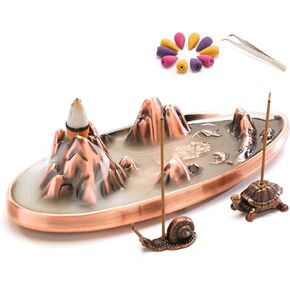 wellsee Incense Holder Incense Waterfall Incense Burner Incense Holder for Sticks Insence Stick Holder Backflow Incense Burner Incense Burner Holder Incense Fountain with Incense Cones and Tweezers