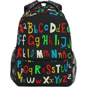 Education Alphabet School Bag Backpack College Bookbag, Rainbow Letter Laptop Backpacks Computer Bag Travel Hiking Camping Daypack for Women Girls Men Boys Students