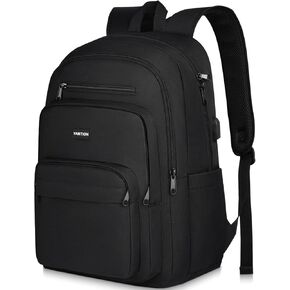 YAMTION Laptop Backpack for Men Women,Travel Backpacks with USB Charging Port School Bookbag for Girls Boys College Backpack Computer Bag for Work,Black
