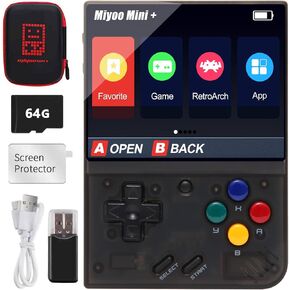 Miyo Mini Plus Handheld Retro Game Console, Built -in 64G TF Card, 7,000 Classic Games, 3.5 -Inch IPS Screen, Supports WiFi, with Storage Bag (Gray, 64G)