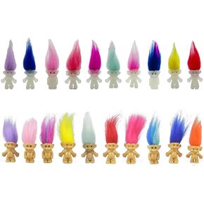 10pcs Luminous Mini Troll Dolls Glow in The Dark Vintage Action Figures Lucky Troll Dolls 1.2" Bodies, 2.3" Hair. Cake Toppers School Project, Arts and Crafts (10pcs)