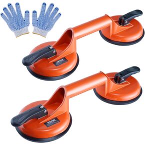 VEVOR Glass Suction Cups, Heavy Duty Aluminum Vacuum Plate Handle Glass Holder Hooks to Lift Large Glass/Moving Glass,Window/Floor Gap Fixer/Tile Lifter/Dent Pulle(2 Pack, Orange)