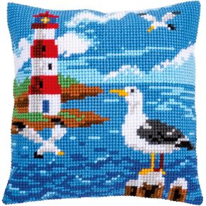 Vervaco Cross Stitch Embroidery Kits Pillow Front for Self-Embroidery with Embroidery Pattern on 100% Cotton and Embroidery Thread, 15,75 x 15,75 Inches - 40 x 40 cm, Seagulls