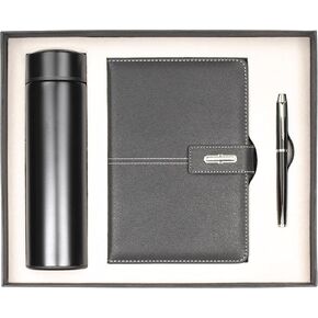 Shadow Breeze A5 Leather Notebook, Insulated Thermos and Executive Pen Gift Set in Premium Gift Box, 172 Pages 100GSM Ruled Pages, 12 oz, Great Gift for Business, School, Home (Black)