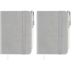 2-Pack Pocket Notebook, 4.3" x 3.5"Small Notebook, Hardcover PU Leather Notebook with Pen Total 200 Pages, Pocket Journal for College Ruled, Work Notebook. (Grey)
