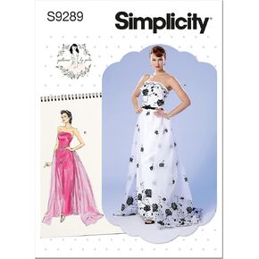 Simplicity Women's Strapless Dress, Belt, and Train Packet, Code 9289 Sewing Pattern, Sizes 14-22, White