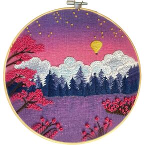 mozhijing Landscape Embroidery Stamped Pattern.Scenery Embroidery Kits for Beginners Adults, Mountains and Lake Stamped Cross Stitch Kits for Beginners