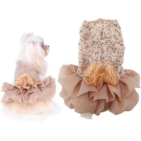 Dog Dress Pet Small Dog Clothes Sequin Silky Puppy Costume Dog Princess Elegant Skirt Wedding Dress Lace Vest Skirt Dog Pet Party Rose Gold Dog Dress (M)