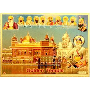 Yogic Mantra Golden Temple Waheguru Guru Nanak Photo | Unframed 5x7 Inch | 180 GSM Gold Foil Paper | Embossed Printing | 10 Gurus of Sikh Photo Wall Decor Poster Art Gift | Home Mandir Office Temple