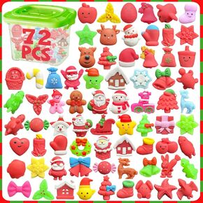 72PCS Christmas Mochi Squishy Toys for Party Favors, Xmas Squishies Bulk for Stocking Stuffer, Santa Squeeze Toys for Kids, Gifts, Presents, Advent Calendar, Classroom Prizes, Goodie Bags