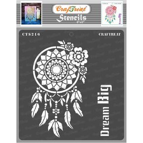 CrafTreat Reusable Dream Catcher Stencils for Painting on Wood, Canvas, Paper, Fabric, Floor, Wall and Tile - Dream Big - 6x6 Inch - DIY Art and Craft Stencils for Home Decor - Dreamcatcher Stencils