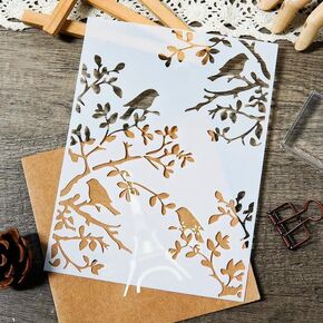Christmas Merry Sparrows Branches Wall Stencils Template Reusable Spray Paint Stencils for Craft Painting on Wood Craft Canvas Walls Wood DIY Scrapbooking