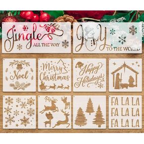 10 Pieces Christmas Stencils for Painting on Wood, Holiday Drawing Stencils for Crafts Reusable, Plastic Painting Spraying Template for DIY Walls Fabrics Window Art and Christmas Decoration Xmas Decor