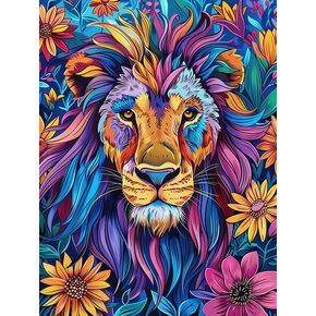 VAIIEYO 5D DIY Diamond Art Kits for Adults Lion, Diamond Painting Animal, Paint by Numbers Full Drill Round Rhinestone Craft Canvas for Home Wall Decor Gift 12x16 inch-18