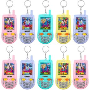 10 Pieces Handheld Water Ring Game Party Favors with Keychain Colorful Handheld Toy Phones Game Water Ring Toss Fun Gifts Goodie Bags Stuffers for Boys Teenager Birthday Contest Prize