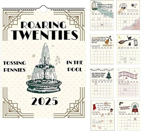 2025 Roaring Twenties Calendar Wall Calendar مع كلمات الأغاني، 2025 TS Lyrics Calendar، 12 مخطط تقويم شهري، غلاف ألبوم ملصق الموسيقى، ملصق تقويم الحائط هدية التقويم in Saudi Arabia