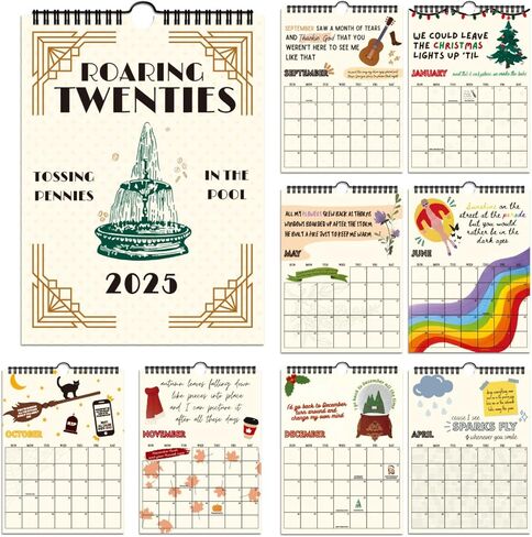 2025 Roaring Twenties Calendar Wall Calendar مع كلمات الأغاني، 2025 TS Lyrics Calendar، 12 مخطط تقويم شهري، غلاف ألبوم ملصق الموسيقى، ملصق تقويم الحائط هدية التقويم in Saudi Arabia
